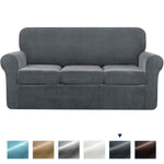 mcolima Velvet Sofa Couch Covers with 3 Cushion Covers (4 Piece) Dark Gray