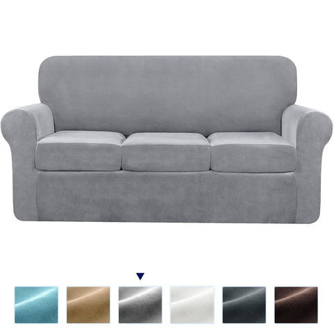 mcolima Velvet Sofa Couch Covers with 3 Cushion Covers (4 Piece) Gray